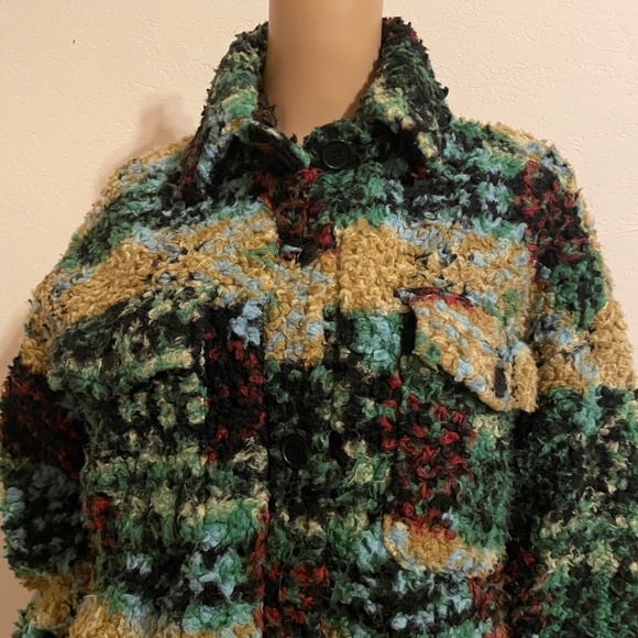 URBAN OUTFITTERS OVERSIZE FUZZY SHERPA TEDDY MULTICOLORED BUTTON UP JACKET SZ XS - Picture 4 of 8